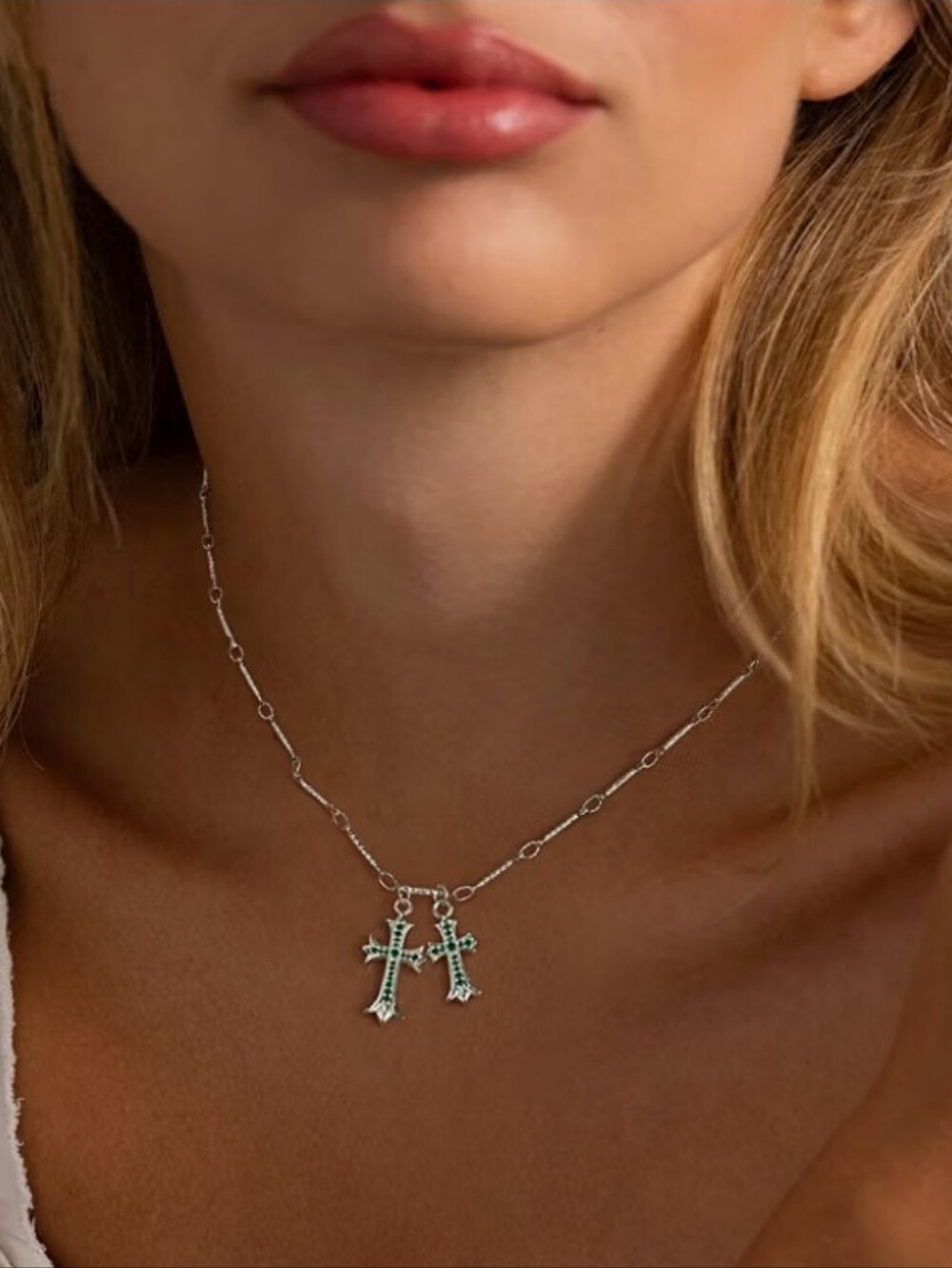 Cross Necklace 14K Gold/Silver Plated Double Cross